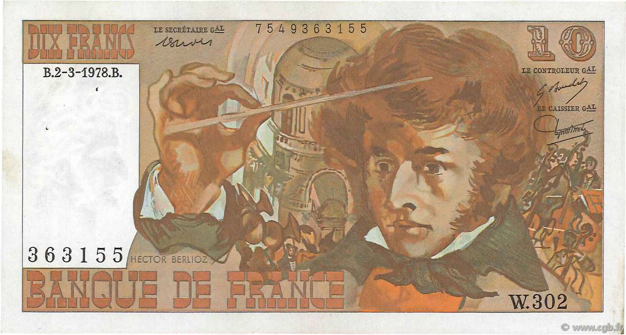 10 Francs BERLIOZ FRANCE  1978 F.63.23 XF