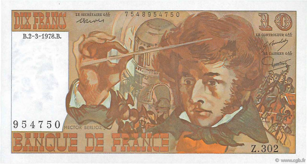 10 Francs BERLIOZ FRANKREICH  1978 F.63.23 fST