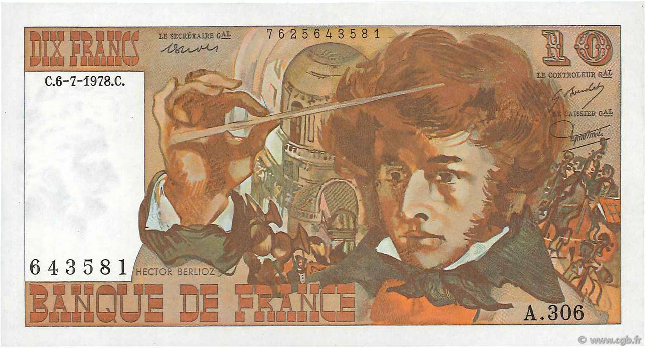 10 Francs BERLIOZ FRANCE  1978 F.63.25 AU-