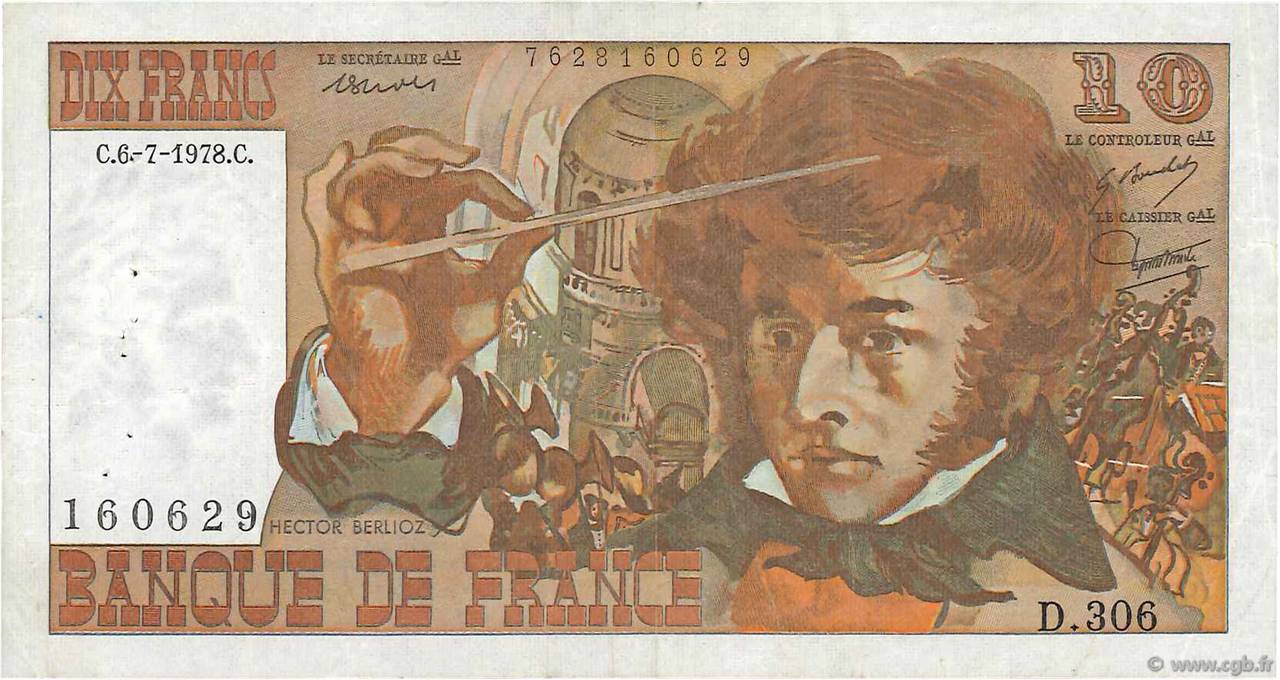 10 Francs BERLIOZ FRANCE  1978 F.63.25 VF