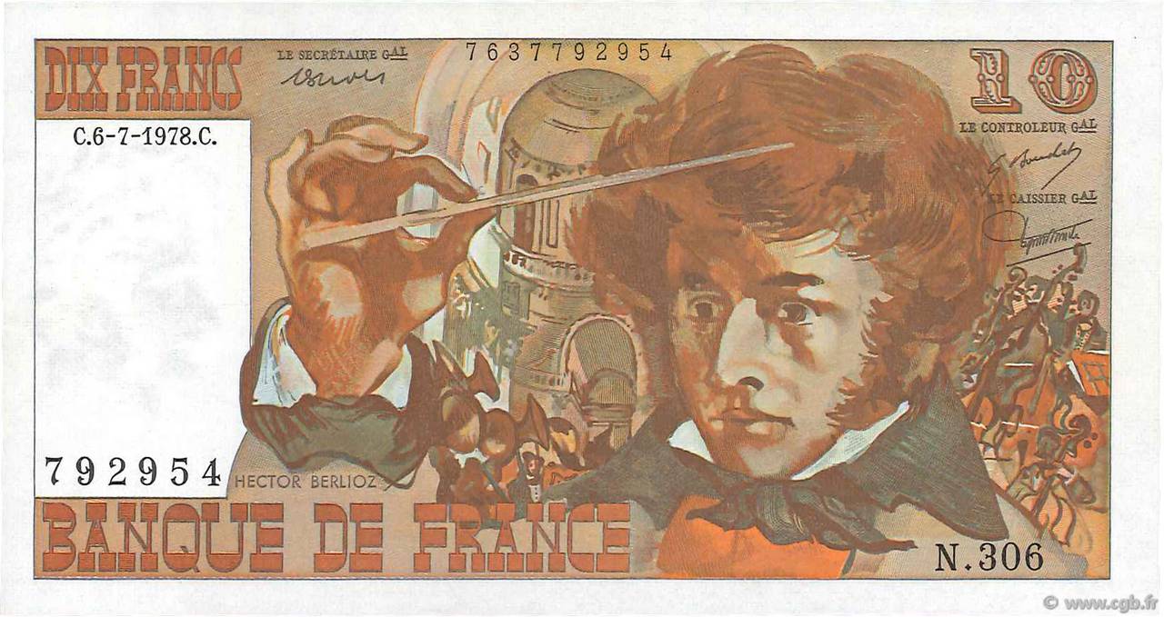 10 Francs BERLIOZ FRANCE  1978 F.63.25 XF