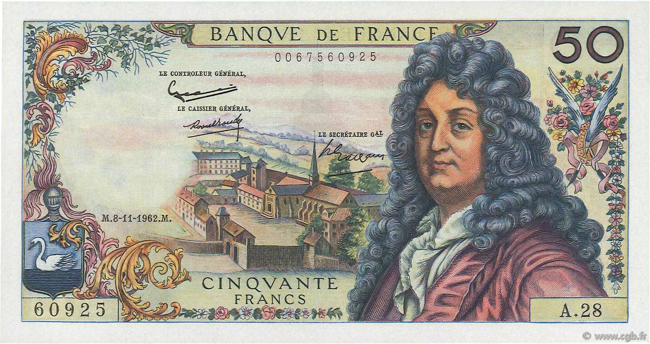50 Francs RACINE FRANCIA  1962 F.64.02 AU