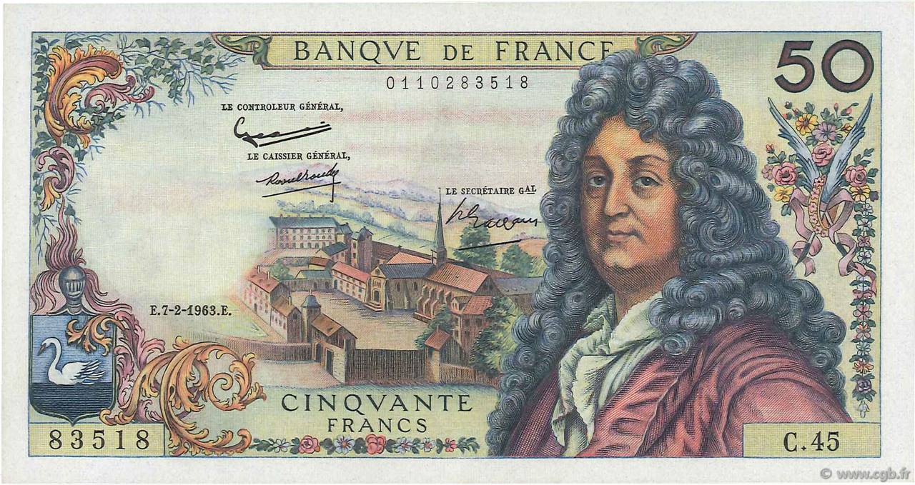 50 Francs RACINE FRANCIA  1963 F.64.04 AU