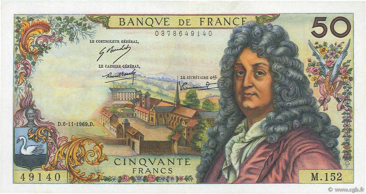 50 Francs RACINE FRANCIA  1969 F.64.15 EBC