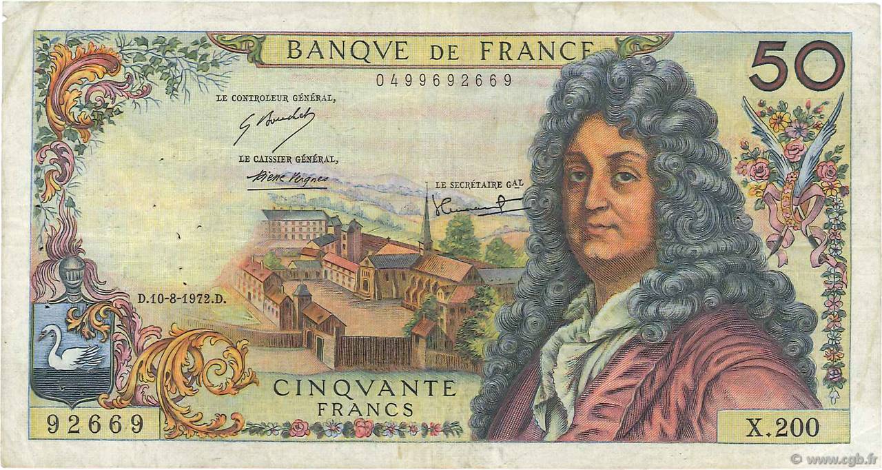 50 Francs RACINE FRANCIA  1972 F.64.21 BC+