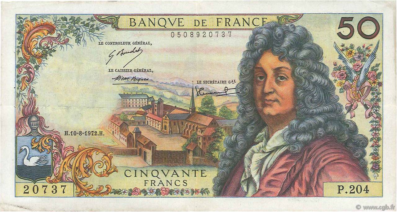 50 Francs RACINE FRANCIA  1972 F.64.21 MBC+
