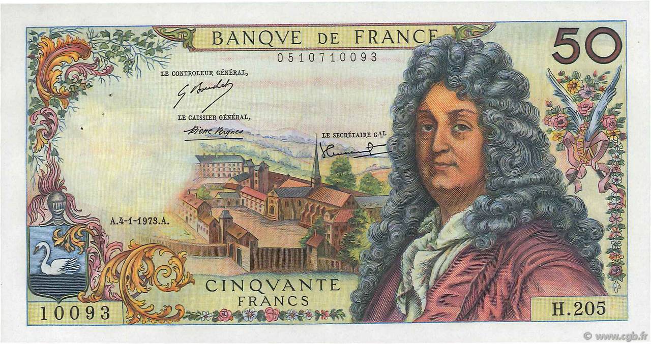 50 Francs RACINE FRANCIA  1973 F.64.22 EBC