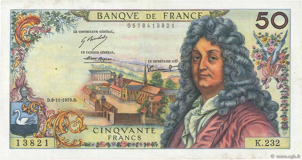 50 Francs RACINE FRANCIA  1973 F.64.25 q.SPL
