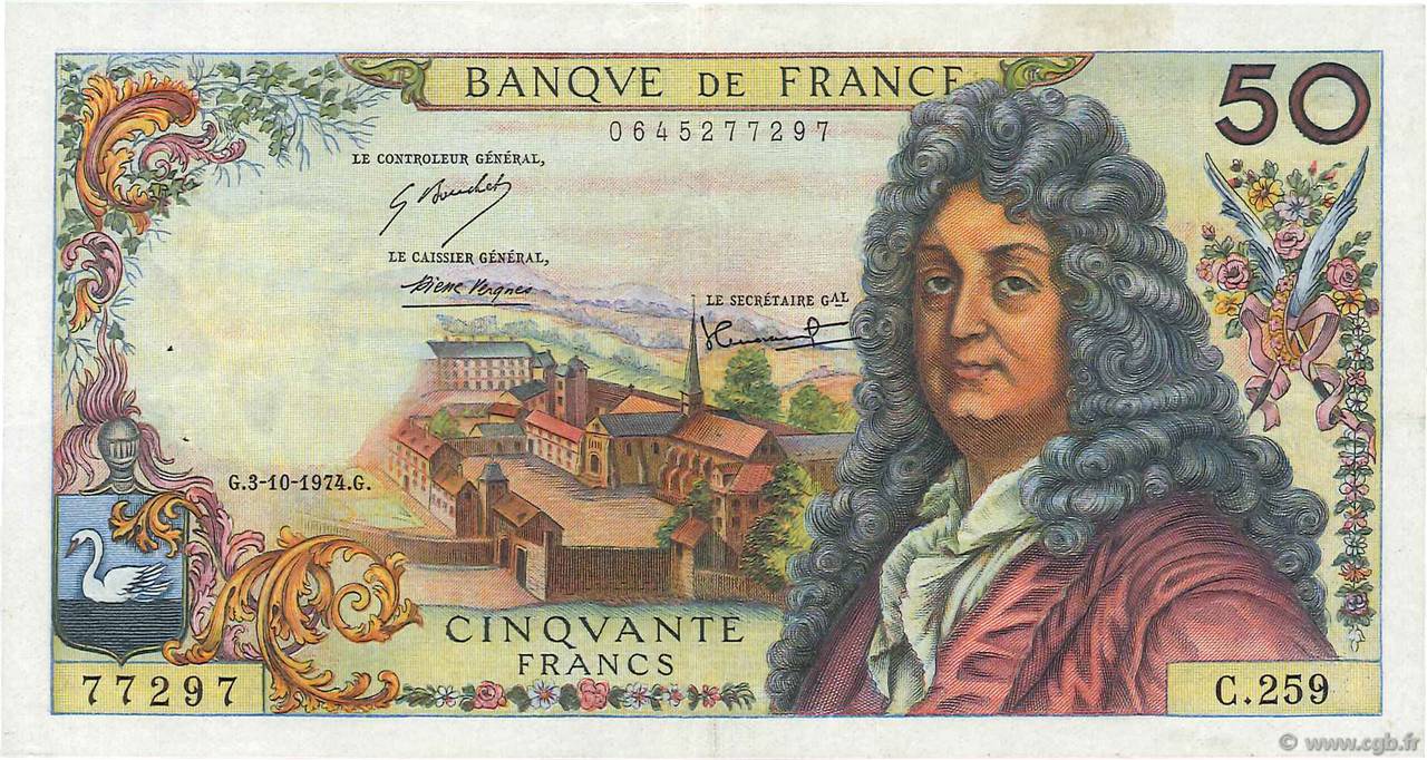 50 Francs RACINE FRANCIA  1974 F.64.28 MBC+