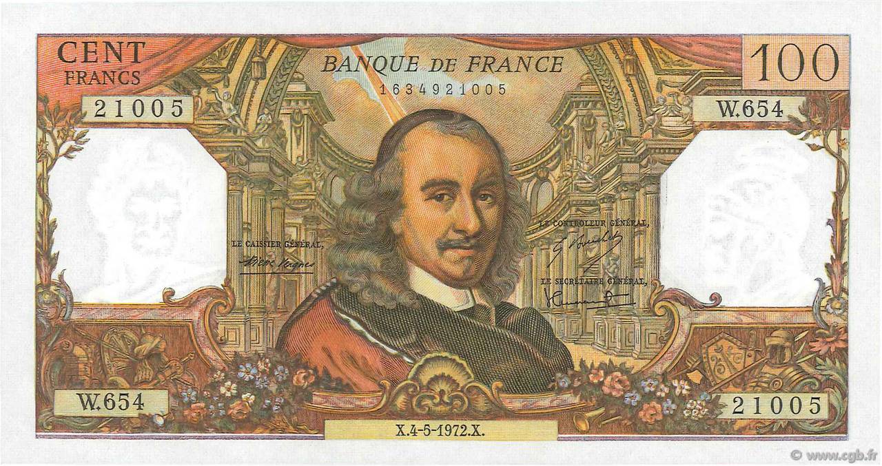 100 Francs CORNEILLE FRANCE  1972 F.65.39 UNC