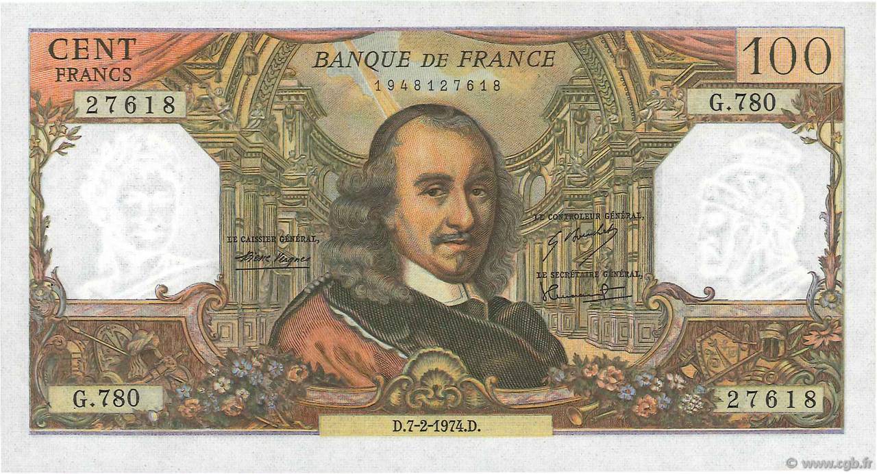 100 Francs CORNEILLE FRANCE  1974 F.65.45 pr.SPL
