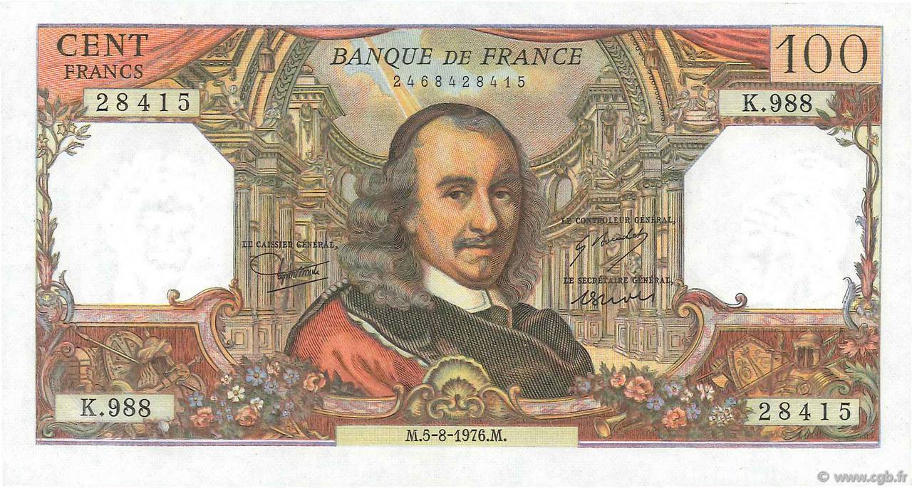 100 Francs CORNEILLE Fauté FRANCE  1976 F.65.54 UNC-