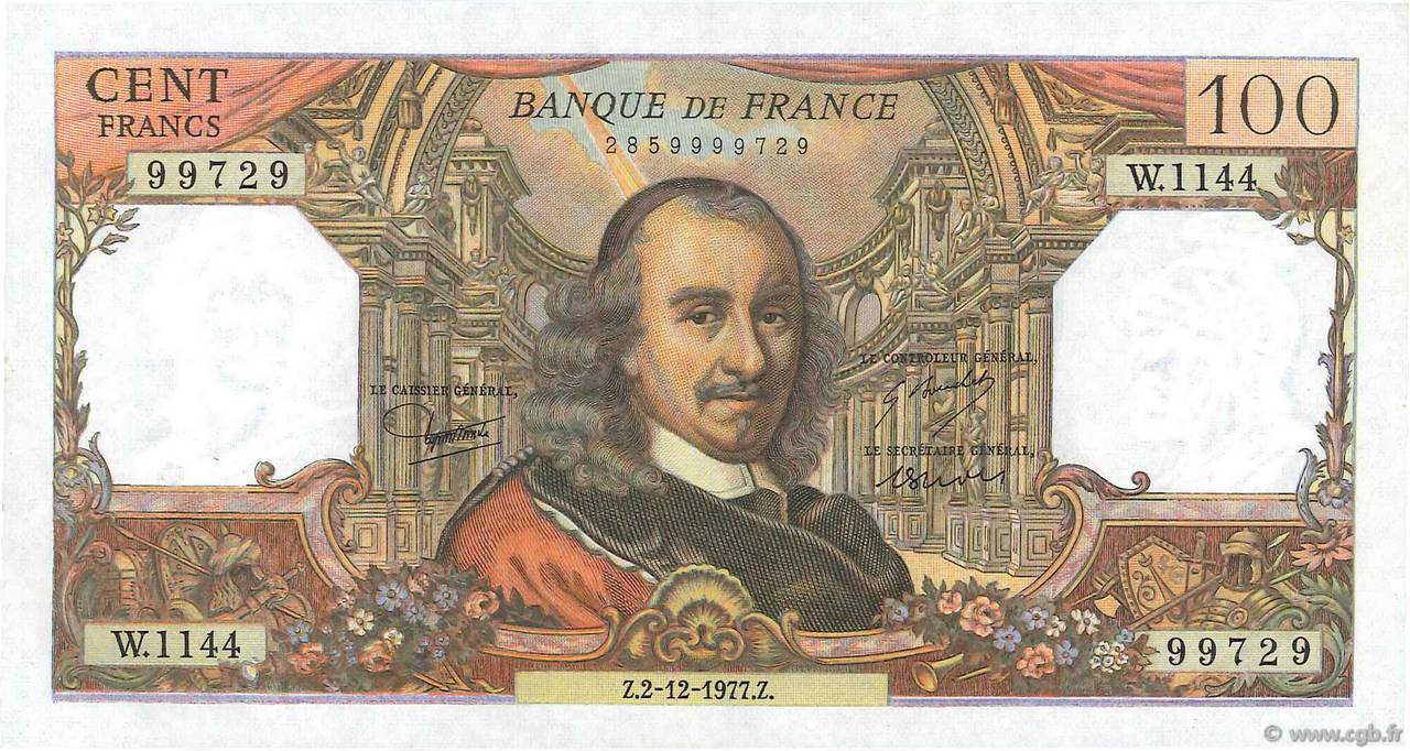 100 Francs CORNEILLE FRANCE  1977 F.65.60 UNC