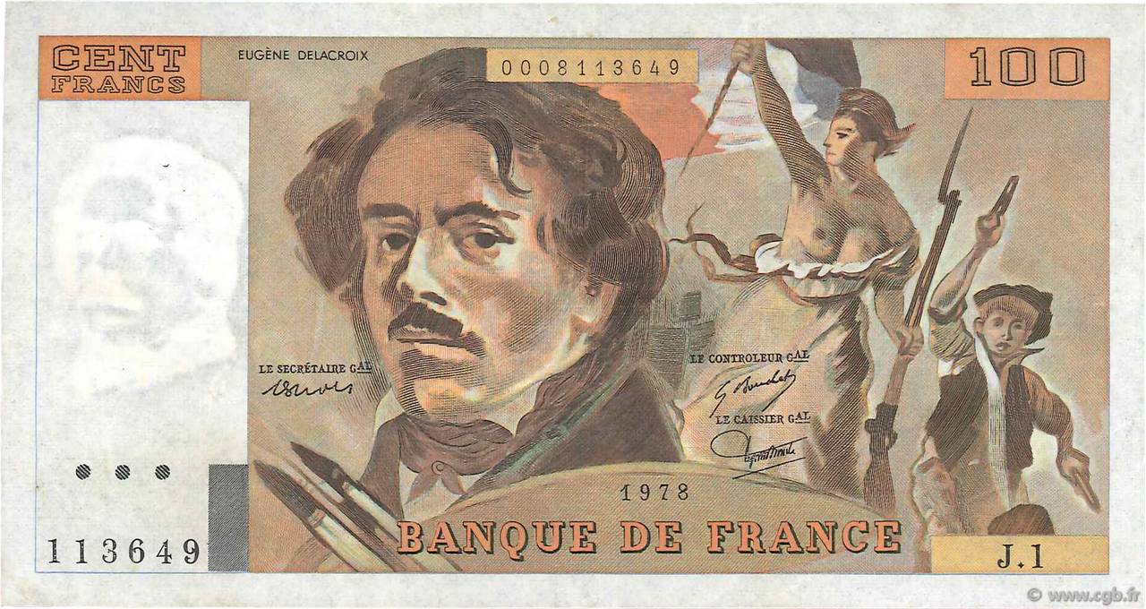 100 Francs DELACROIX FRANCE  1978 F.68.01 TTB