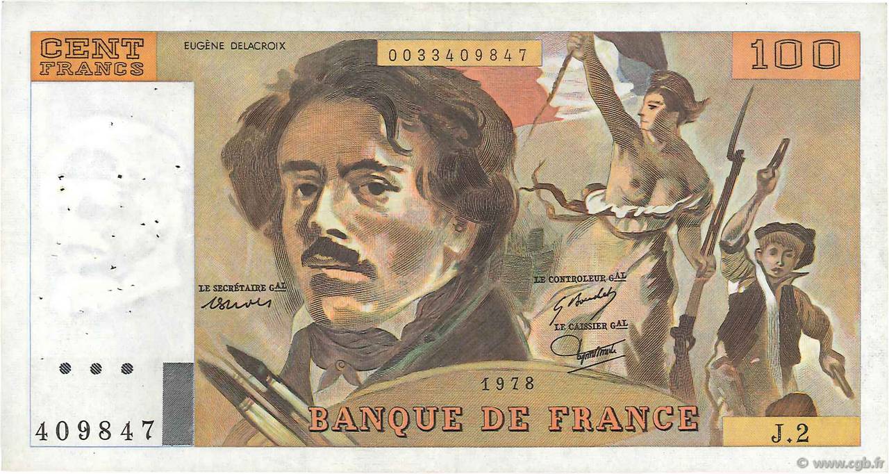 100 Francs DELACROIX FRANCE  1978 F.68.02 TTB