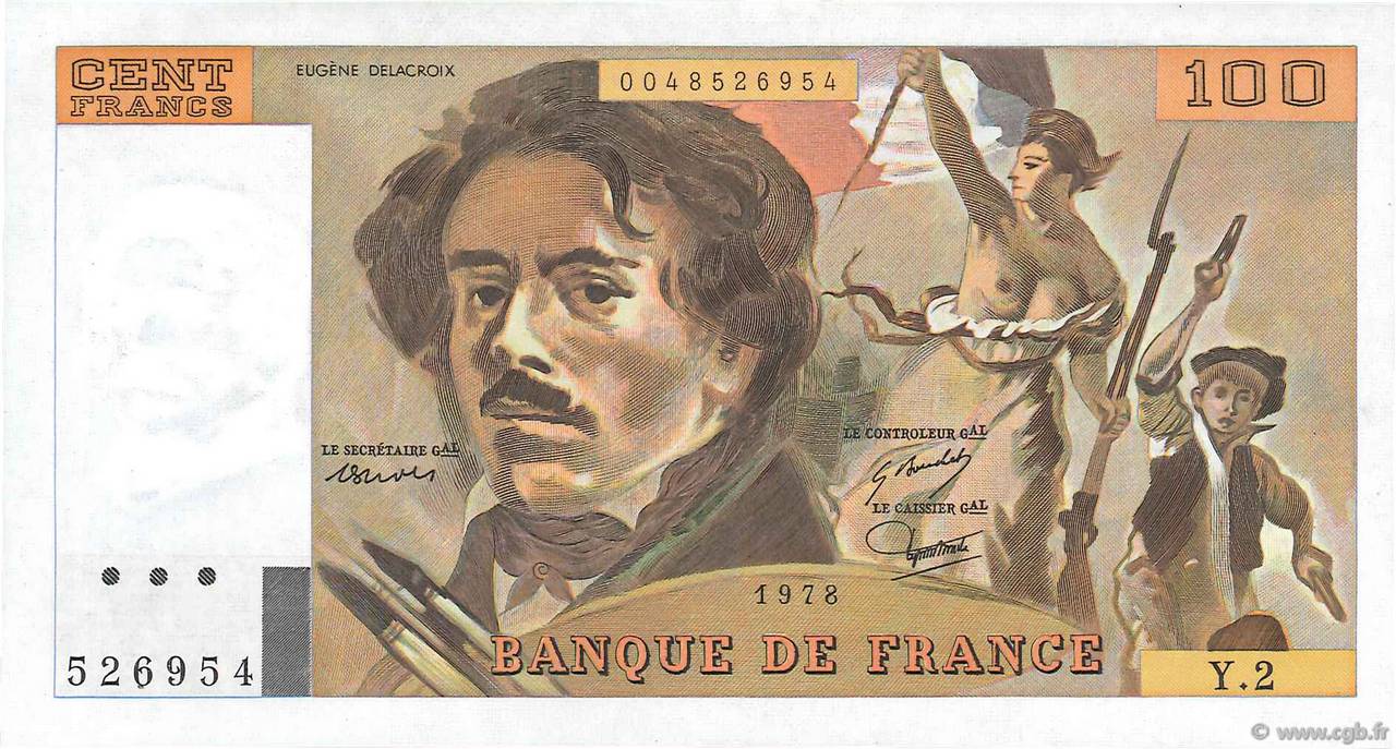 100 Francs DELACROIX FRANKREICH  1978 F.68.02 fST