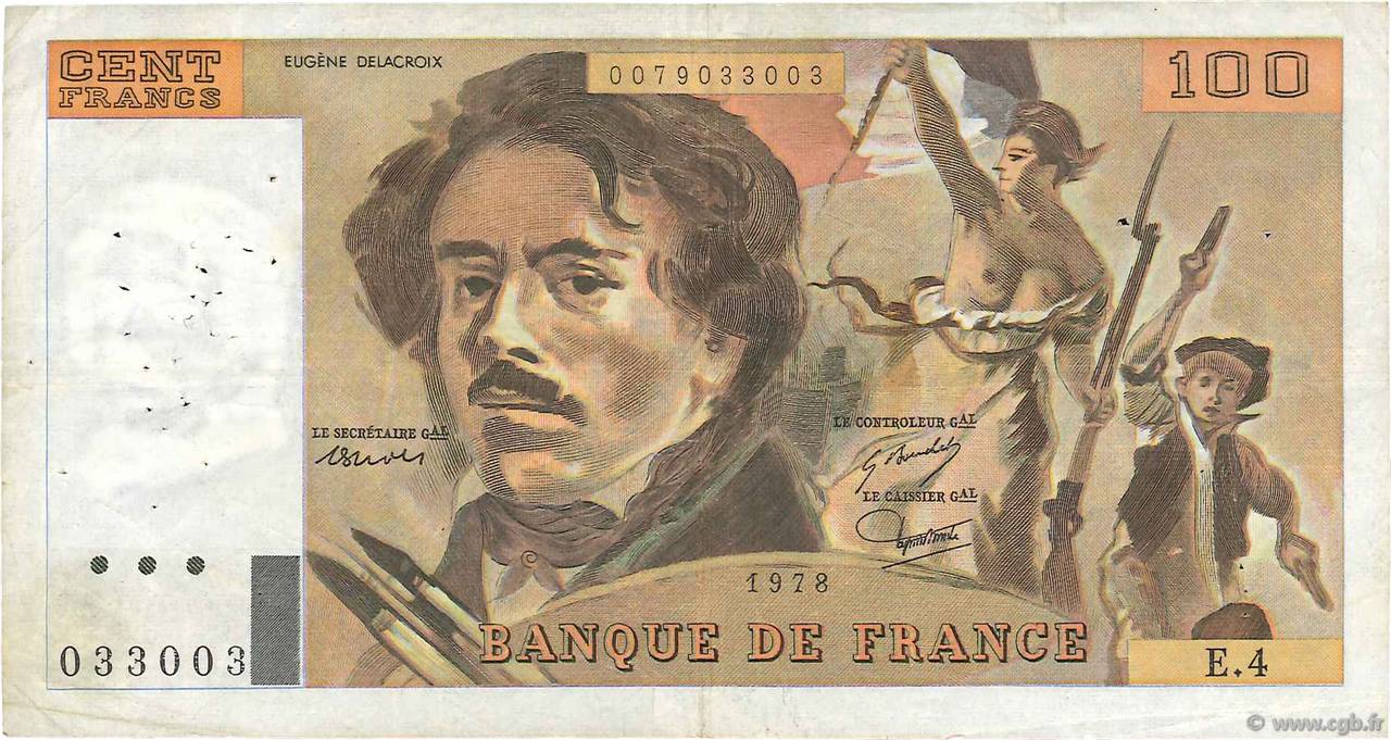 100 Francs DELACROIX FRANCE  1978 F.68.04 F