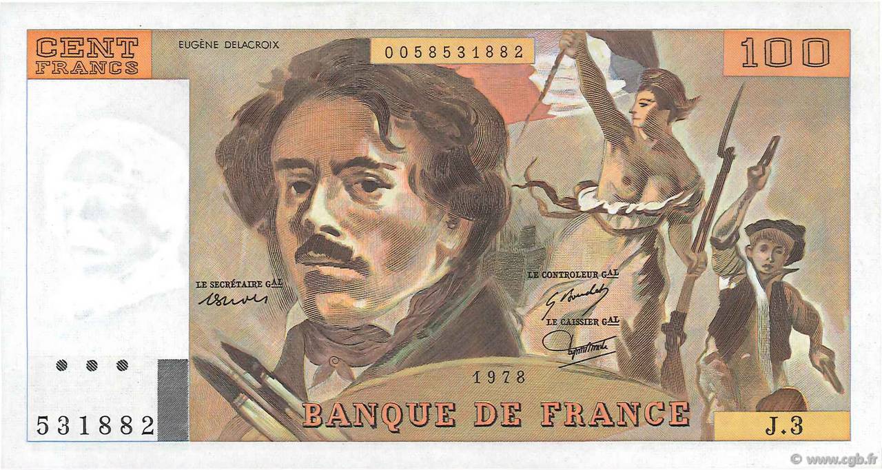 100 Francs DELACROIX FRANKREICH  1978 F.68.03 ST