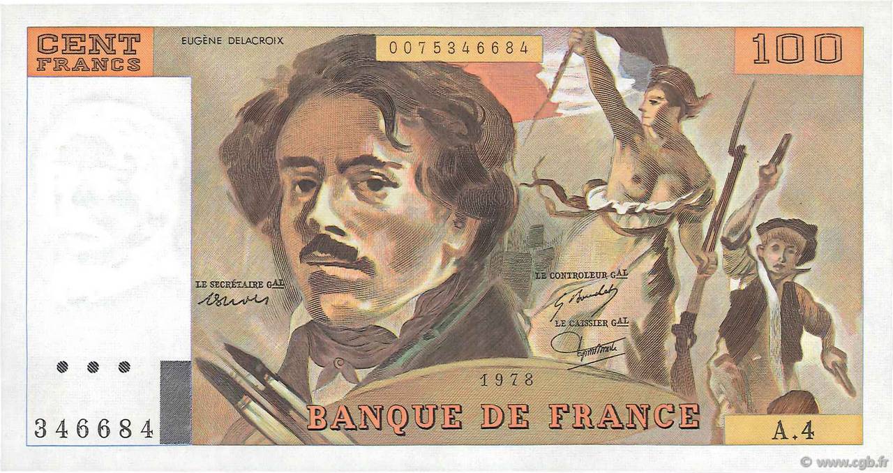 100 Francs DELACROIX modifié FRANCIA  1978 F.69.01c FDC