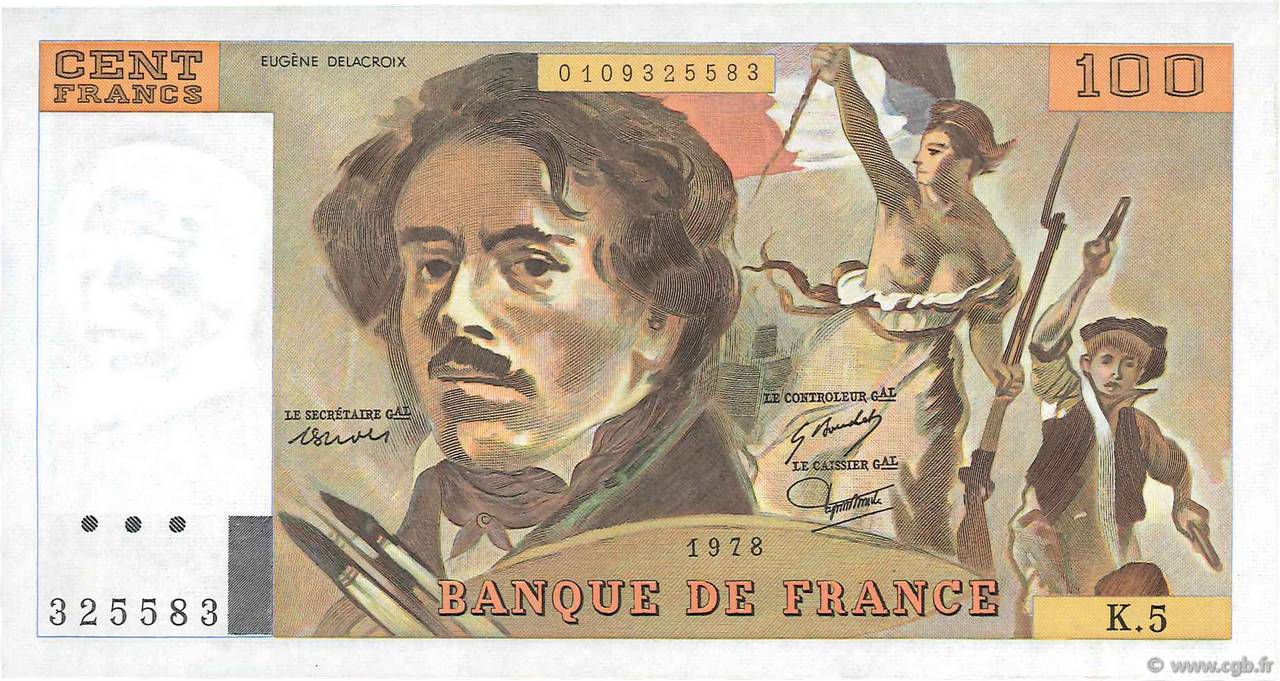 100 Francs DELACROIX modifié FRANCE  1978 F.69.01d SPL