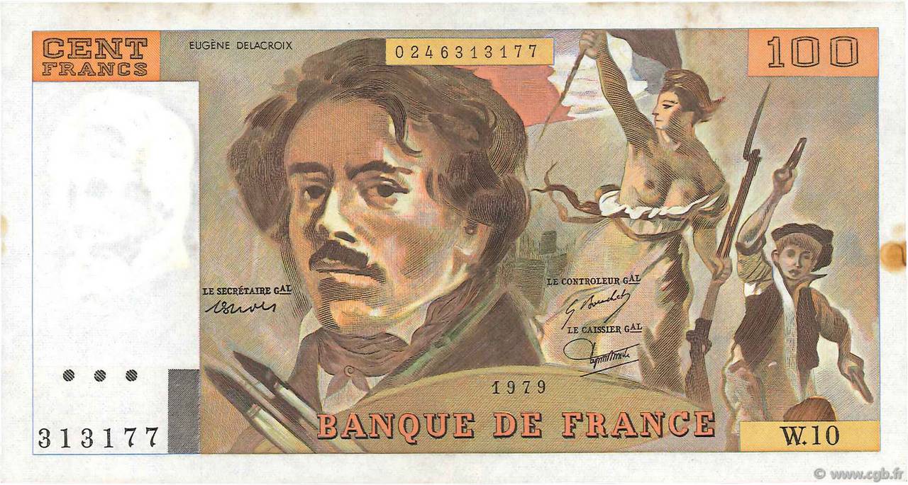 100 Francs DELACROIX modifié FRANCE  1979 F.69.02b TTB+