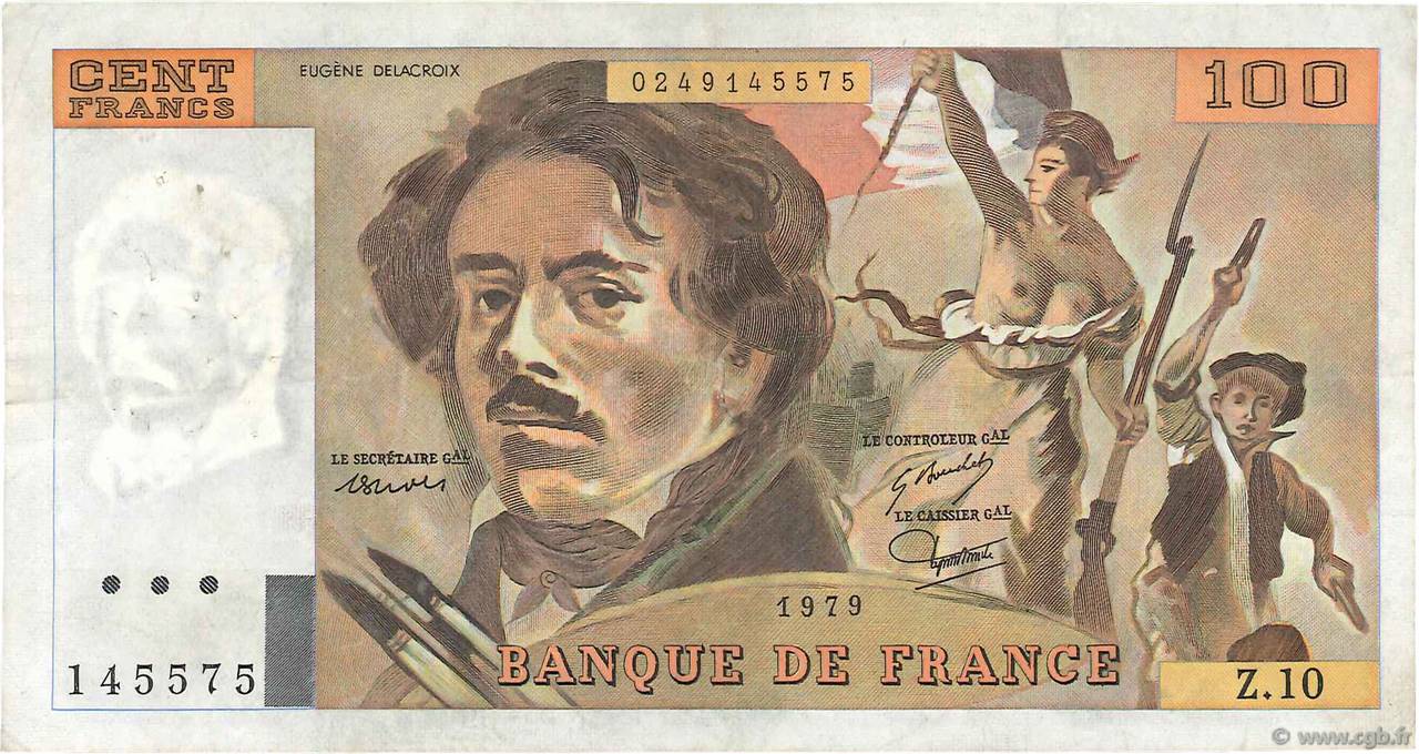 100 Francs DELACROIX modifié FRANCE  1979 F.69.02b TTB