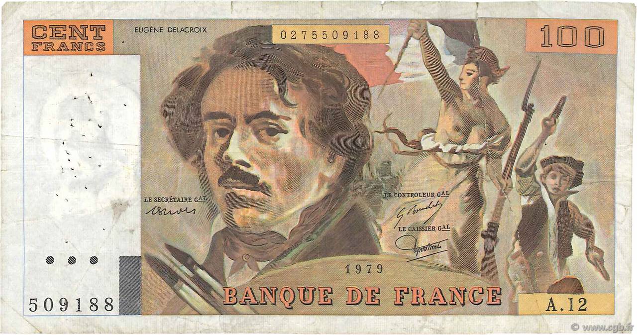 100 Francs DELACROIX modifié FRANCE  1979 F.69.02c G