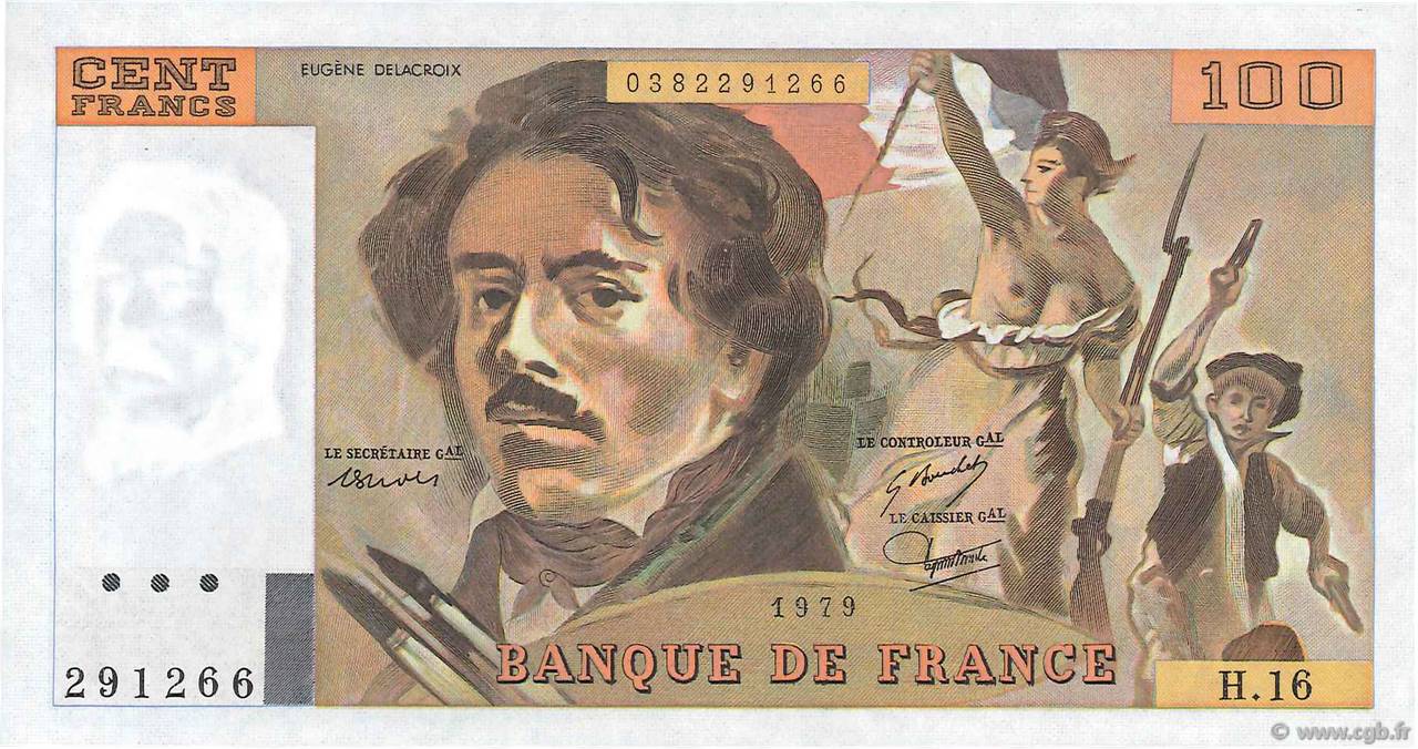 100 Francs DELACROIX modifié FRANCIA  1979 F.69.02c FDC