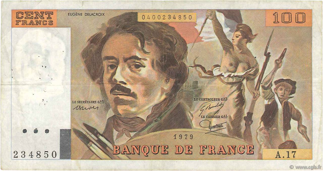 100 Francs DELACROIX modifié FRANKREICH  1979 F.69.02c fSS