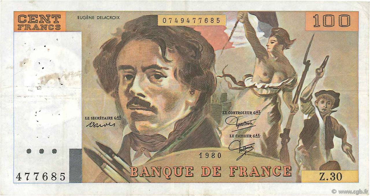 100 Francs DELACROIX modifié FRANCIA  1980 F.69.04a MBC