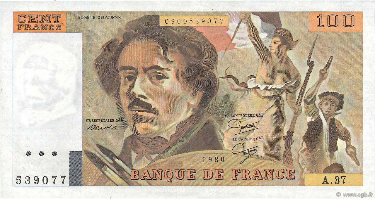 100 Francs DELACROIX modifié FRANKREICH  1980 F.69.04b VZ