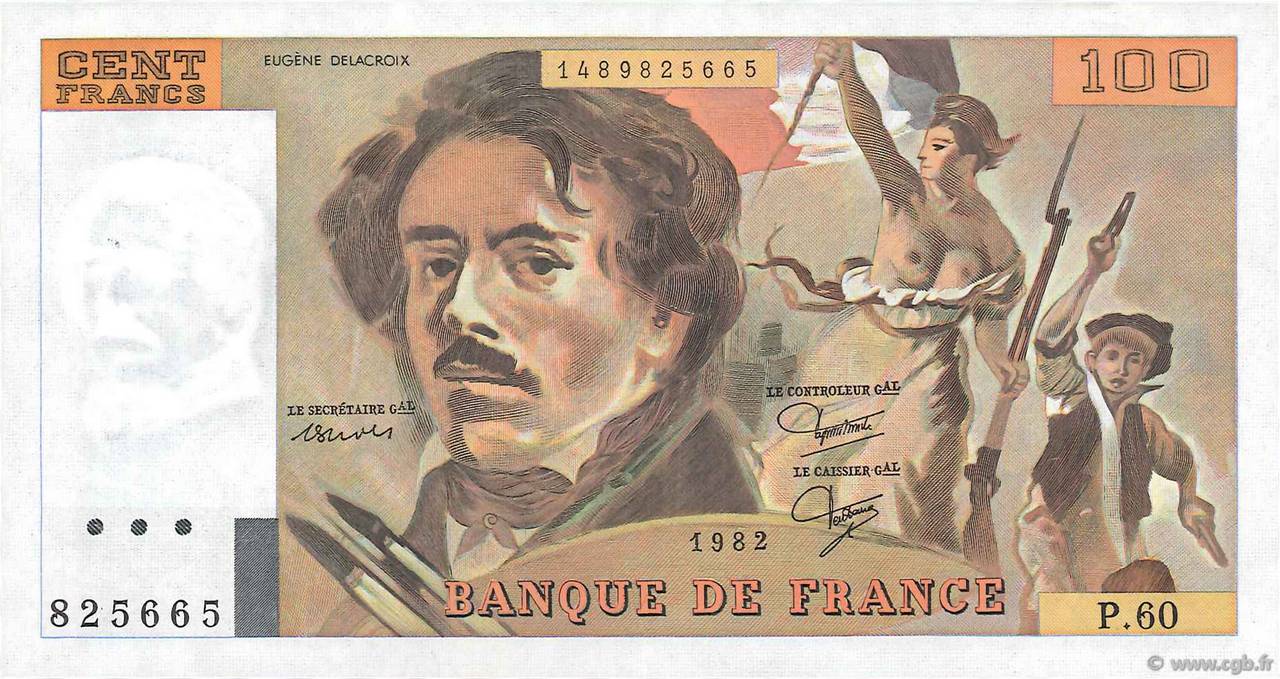 100 Francs DELACROIX modifié FRANCIA  1982 F.69.06 EBC+