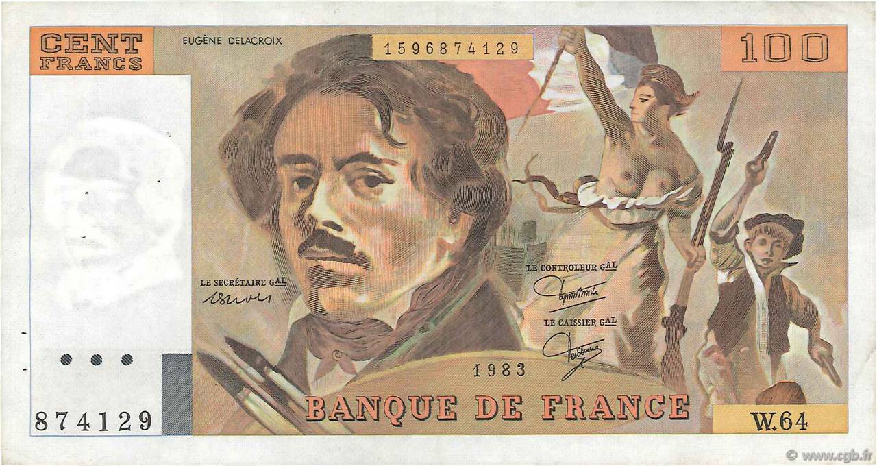 100 Francs DELACROIX modifié FRANCIA  1983 F.69.07 MBC+
