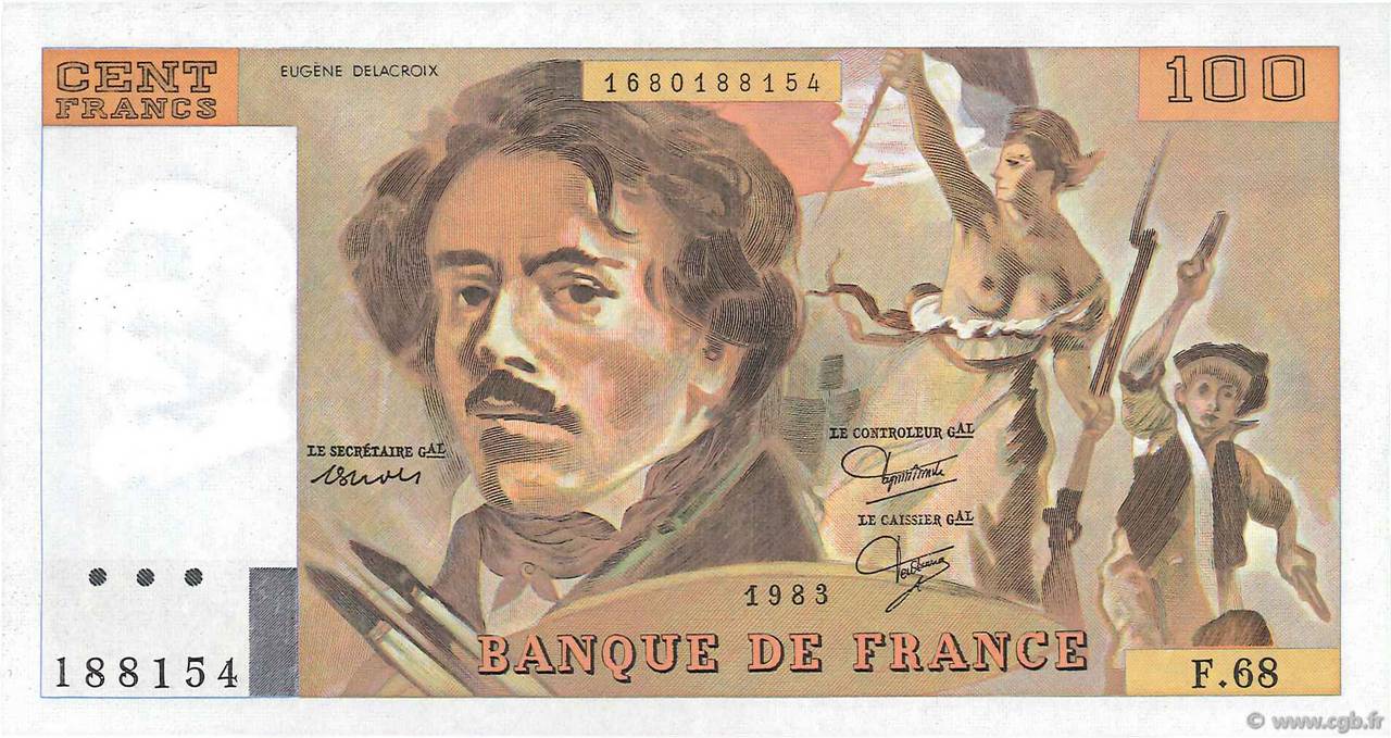 100 Francs DELACROIX modifié FRANCIA  1983 F.69.07 SPL+