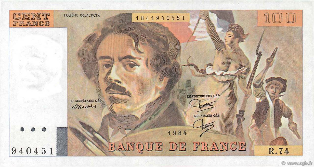 100 Francs DELACROIX modifié FRANCIA  1984 F.69.08a SPL+