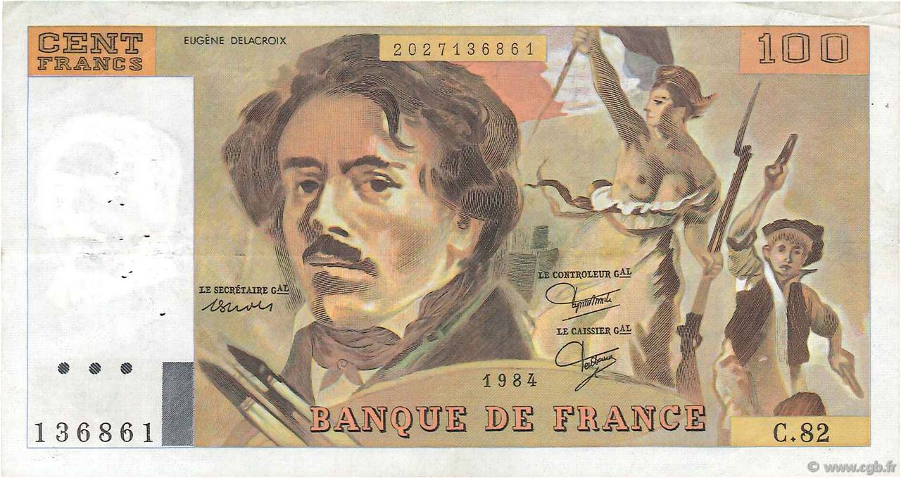 100 Francs DELACROIX modifié FRANKREICH  1984 F.69.08a SS