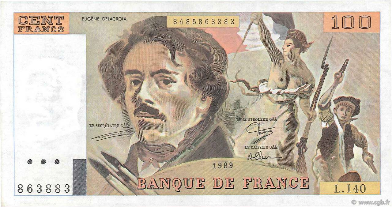 100 Francs DELACROIX modifié FRANKREICH  1989 F.69.13b fVZ