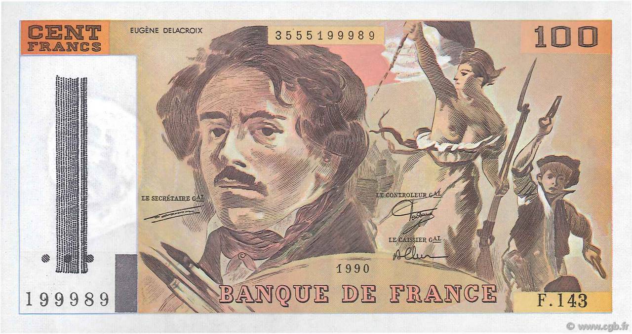 100 Francs DELACROIX imprimé en continu FRANKREICH  1990 F.69bis.01bF- fST+