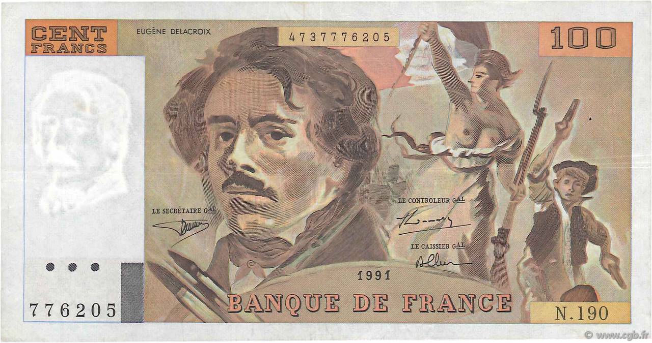 100 Francs DELACROIX imprimé en continu FRANKREICH  1991 F.69bis.04a SS