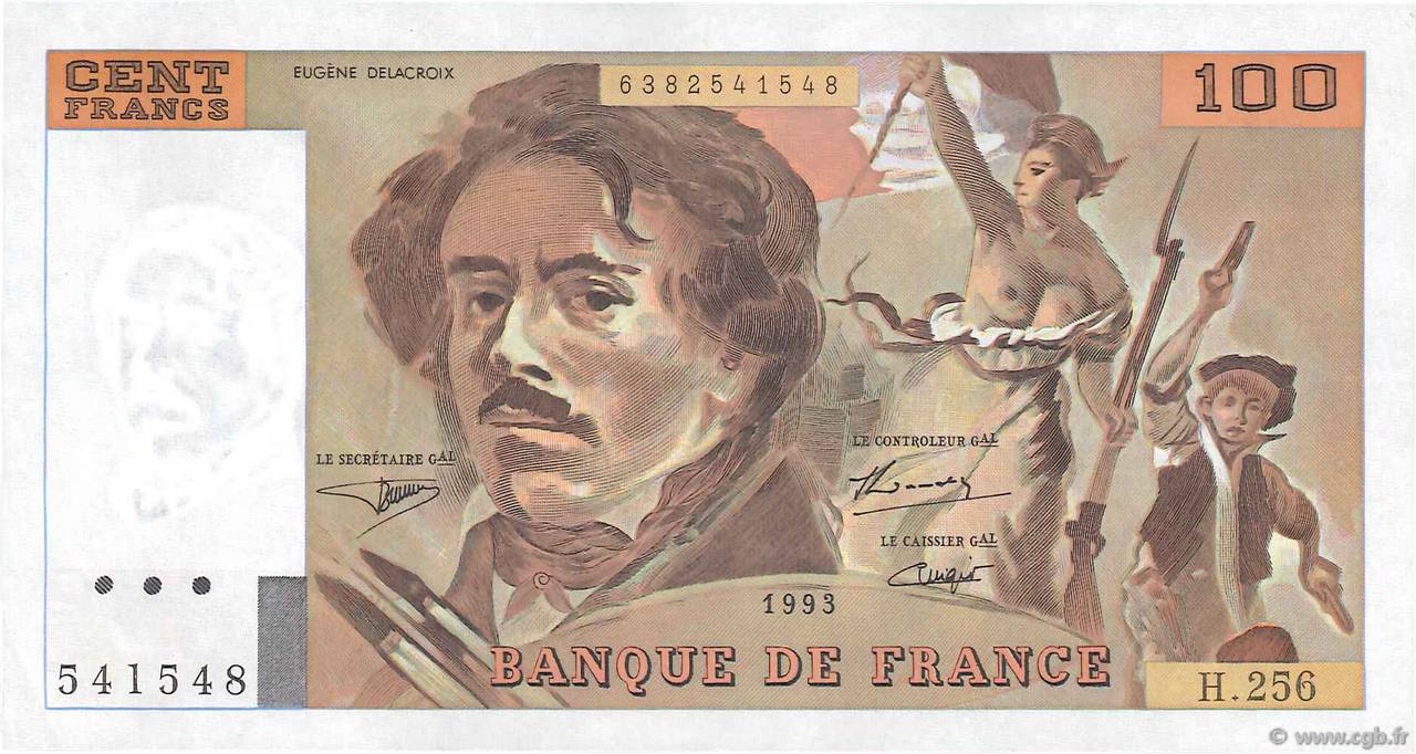 100 Francs DELACROIX imprimé en continu FRANCIA  1993 F.69bis.08 EBC
