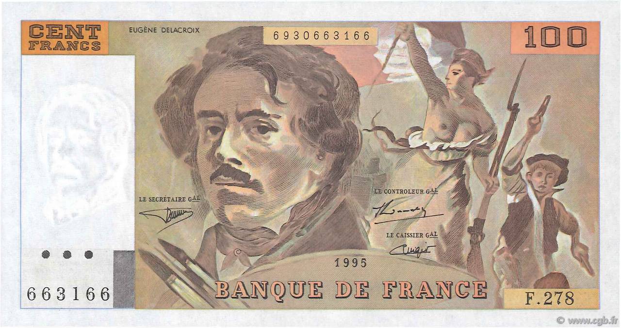 100 Francs DELACROIX 442-1 & 442-2 FRANKREICH  1995 F.69ter.02b ST