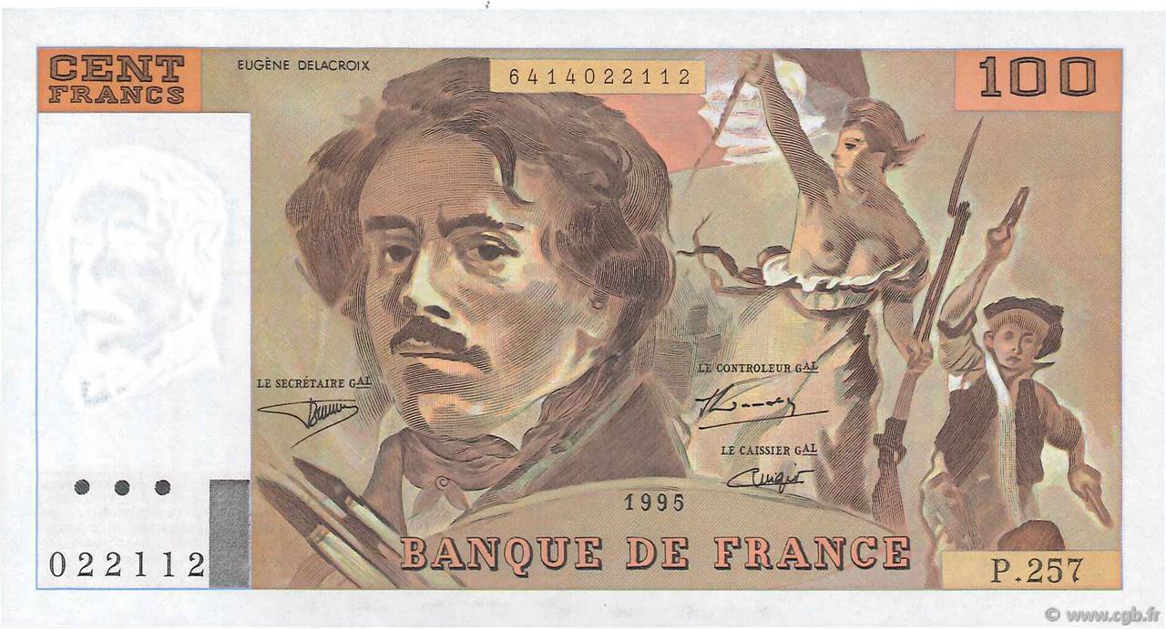 100 Francs DELACROIX 442-1 & 442-2 FRANCIA  1995 F.69ter.02a FDC