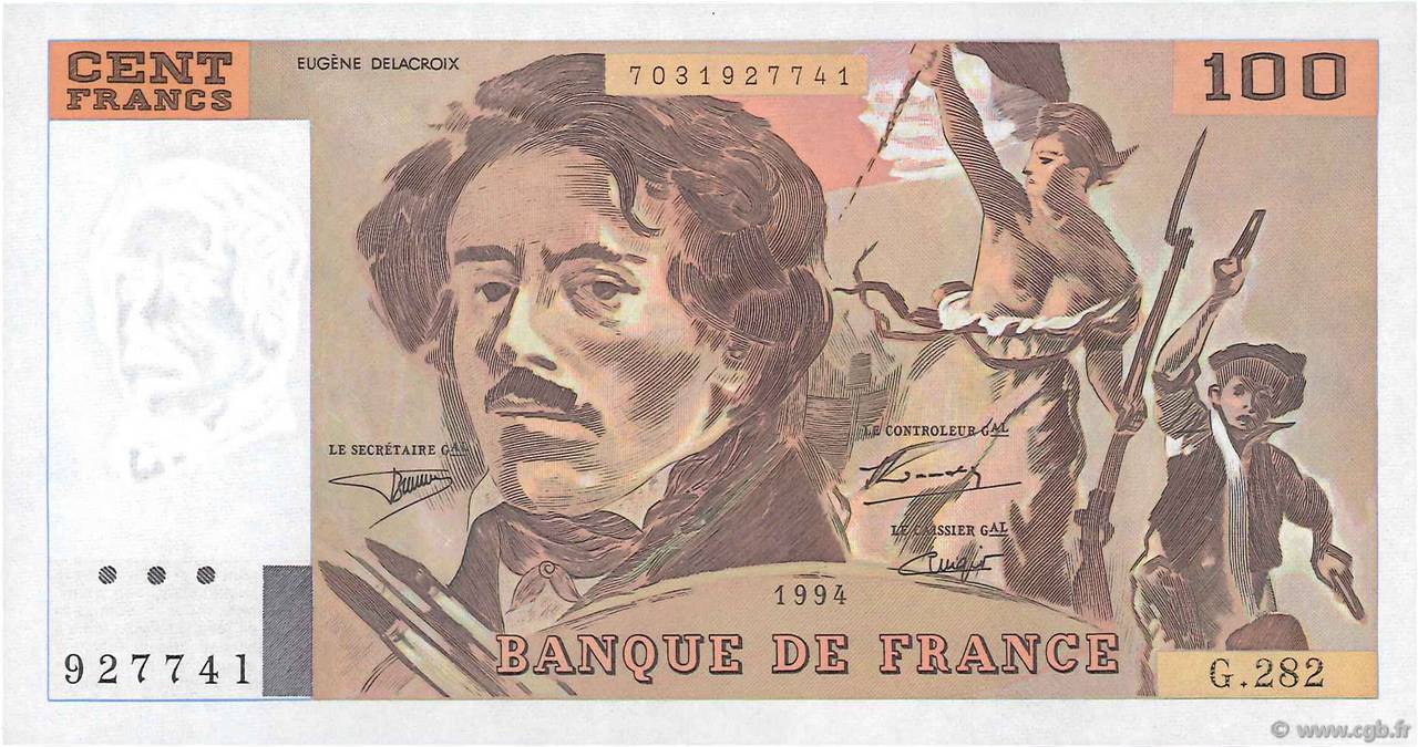 100 Francs DELACROIX 442-1 & 442-2 FRANCIA  1994 F.69ter.01c FDC