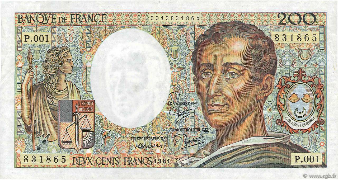 200 Francs MONTESQUIEU FRANCIA  1981 F.70.01 MBC+