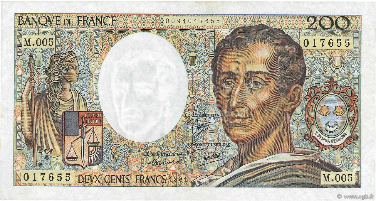 200 Francs MONTESQUIEU FRANCIA  1981 F.70.01 MBC+