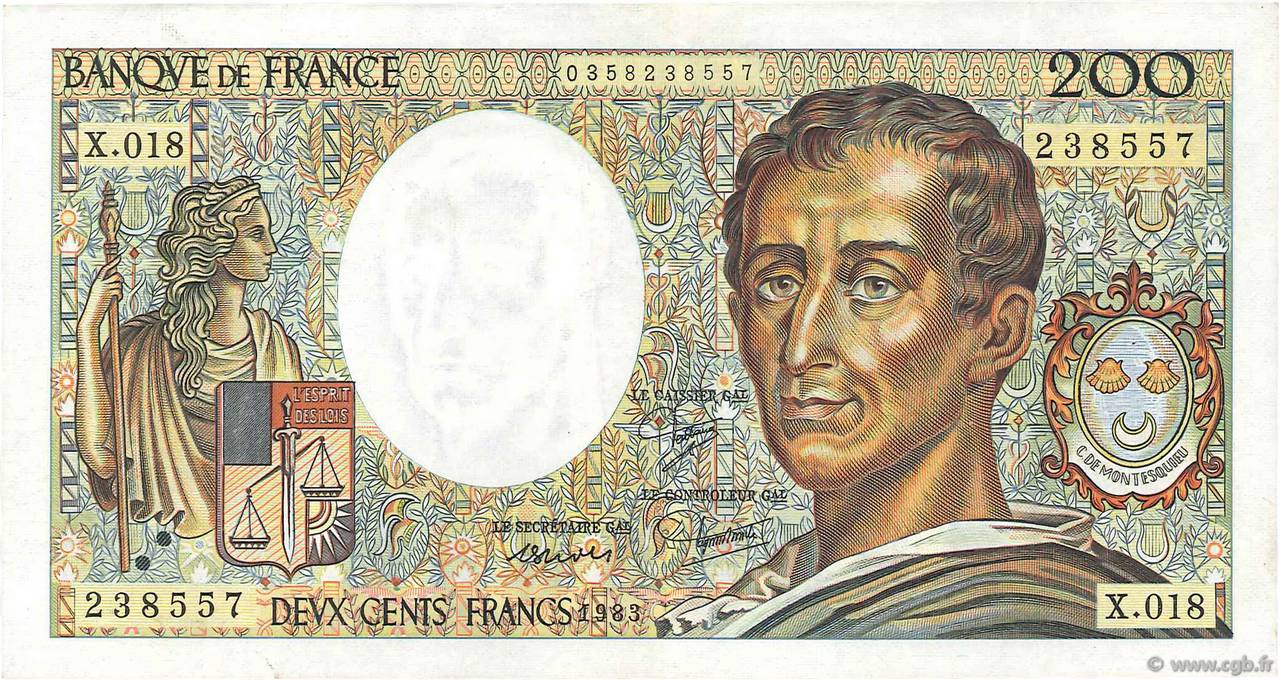 200 Francs MONTESQUIEU FRANCE  1983 F.70.03 XF