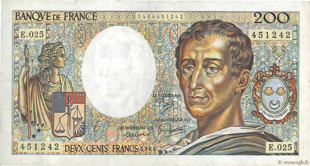 200 Francs MONTESQUIEU FRANKREICH  1984 F.70.04 SS