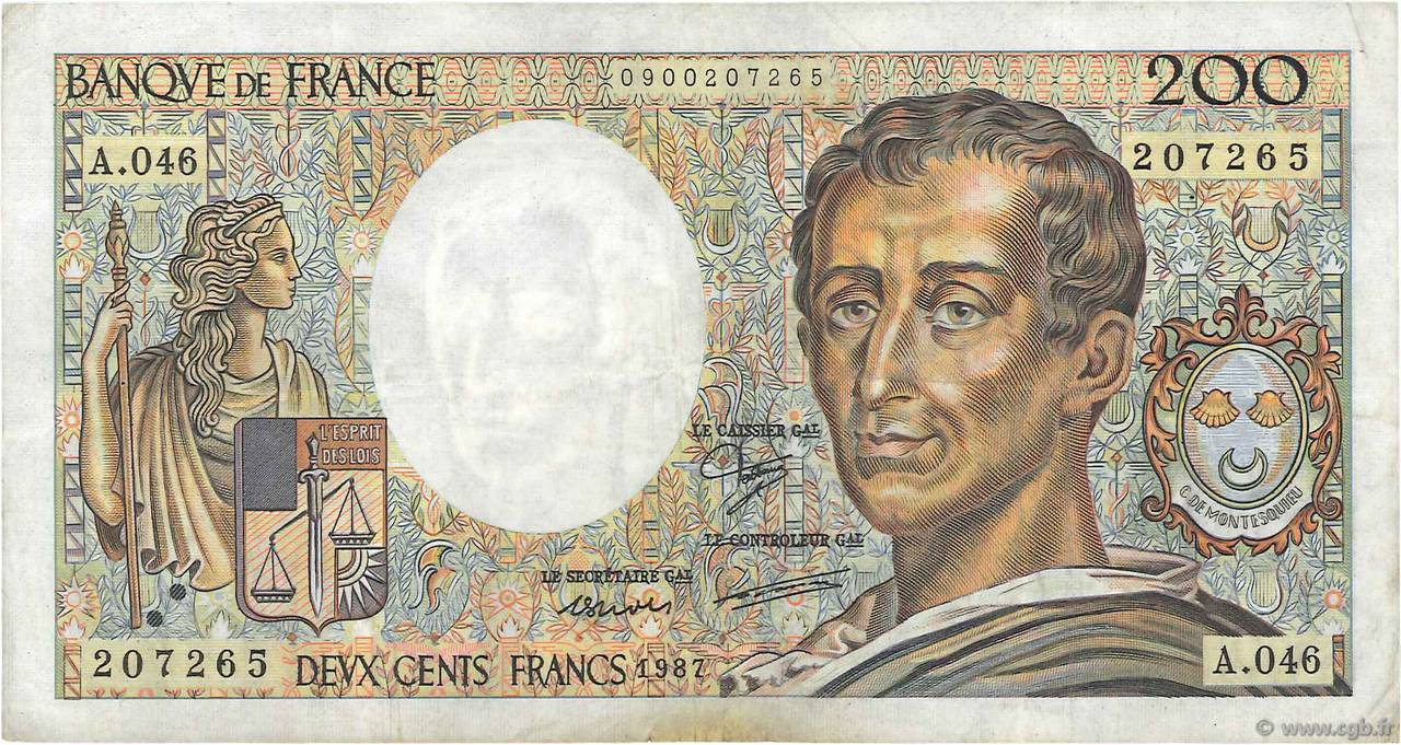 200 Francs MONTESQUIEU FRANCIA  1987 F.70.07 BB