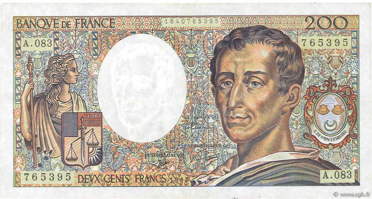 200 Francs MONTESQUIEU FRANCIA  1990 F.70.10a MBC+