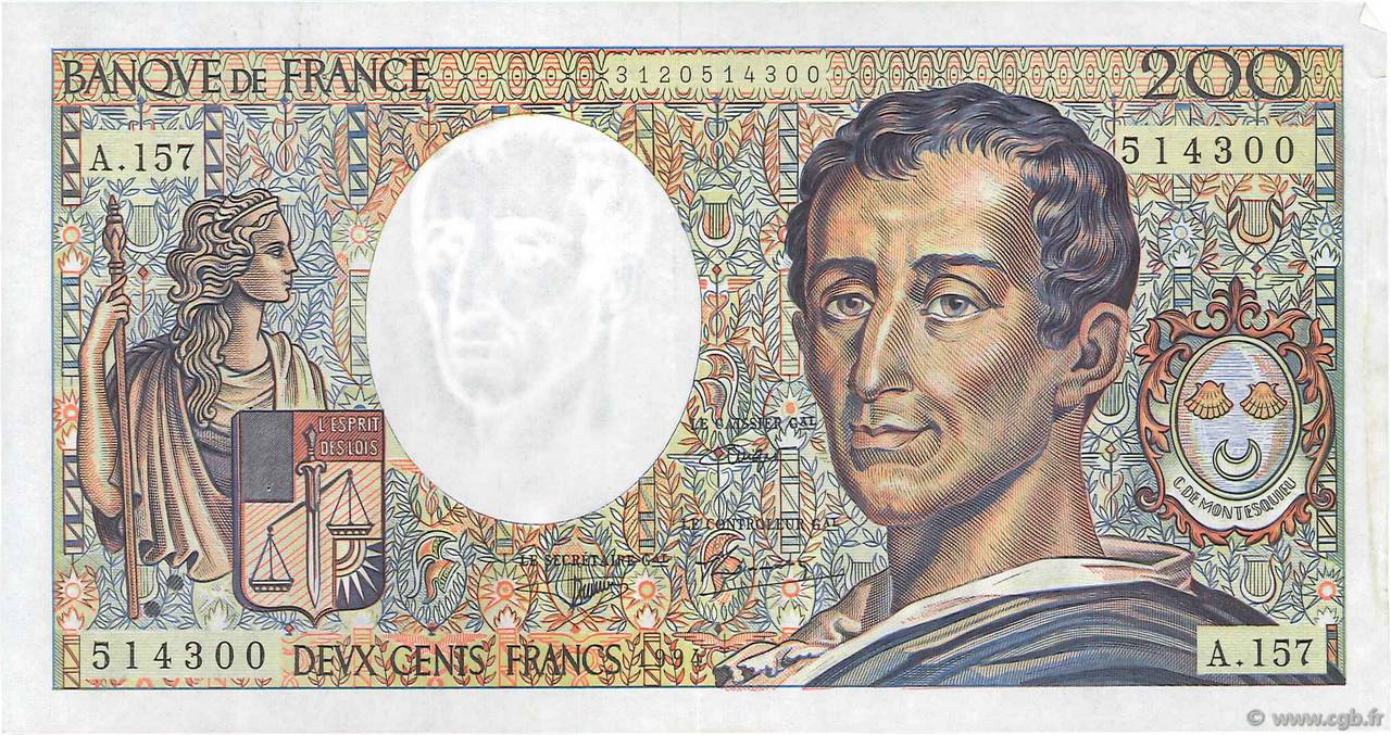 200 Francs MONTESQUIEU Modifié FRANCIA  1994 F.70/2.01 SPL